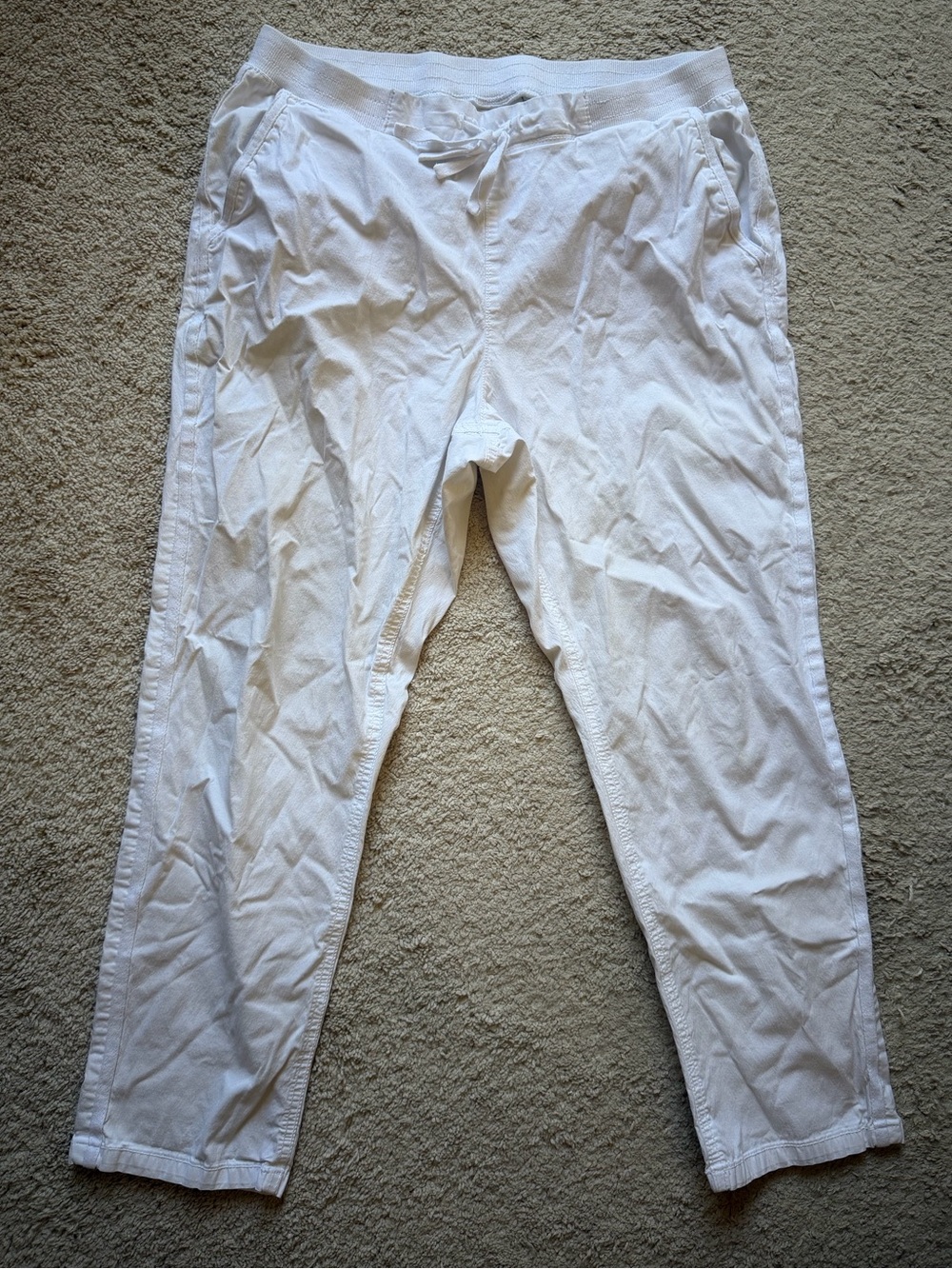 White Drawstring Casual Cropped Pants